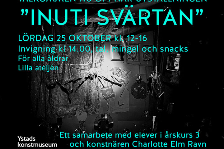 Vernissage i mörker som upplevs med ficklampa