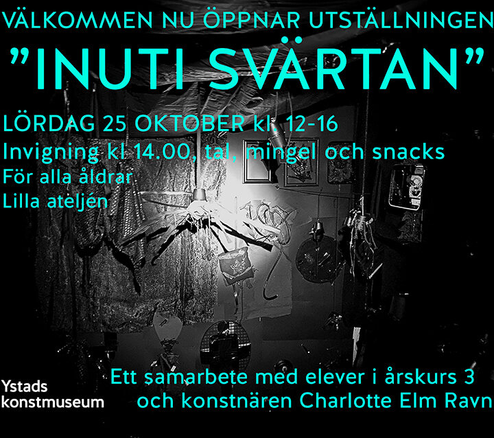 Vernissage i mörker som upplevs med ficklampa
